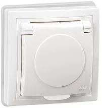 Розетка 1-я c/з со шторками с крышкой IP44 белая Кварта IEK