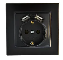 Розетка 1-я с/з с USB чёрная SD-P1017B AWSPRODUCTS