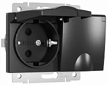 Розетка 2-я с/з со шторками и крышкой IP44 Черный матовый WERKEL