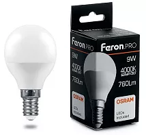 Лампа LED G45 E14 4000К 9Вт Feron