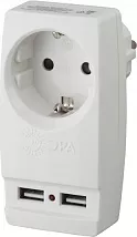 Разветвитель 1 гн. + 2xUSB с/з SP-1e-USB-W ЭРА