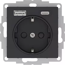Розетка 1-я с/з USB (Тип A+C, 3А) Карбон AtlasDesign SE