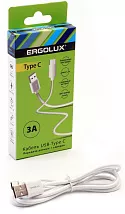 Дата-кабель ERGOLUX ELX-CDC01-C02 (USB-Type C, 3А, 1,2м, Белый, Зарядка+Передача данных, Коробка)