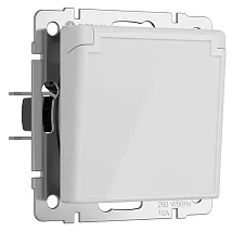 Розетка 1-я с/з со шторками и крышкой IP44 Белый акрил WERKEL