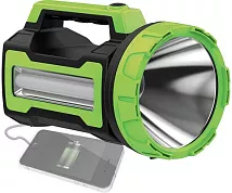 Фонарь аккум KOSMOS PREMIUM 10W LED, бок.пан. 4Вт, 3 режраб, регулировка яркости, з/у220/12в usb вых