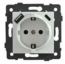 Розетка 1-я с/з с USB и TYPE C белая A-026W AWSPRODUCTS