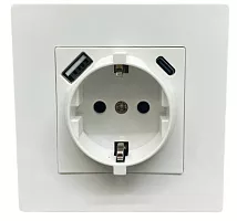 Розетка 1-я с/з с USB и TYPE C белая A-026W AWSPRODUCTS