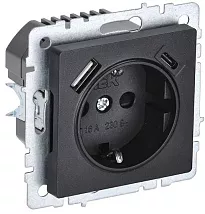 Розетка 1-я с/з со шторками USB (A+C 18Вт) черный BRITE IEK