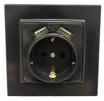 Розетка 1-я с/з с USB чёрная SD-P1017B AWSPRODUCTS