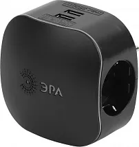 Разветвитель 3 гн. + 2xUSB с/з (Черный) SP-3e-USB-В ЭРА