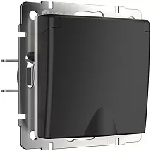 Розетка 1-я с/з со шторками и крышкой IP44 Черный матовый WERKEL