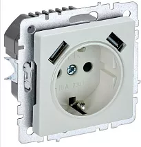 Розетка 1-я с/з со шторками USB (A+A 5В 2,1А) жемчуг BRITE IEK
