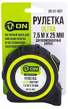 Рулетка 7,5м х 25мм,  ULTRA двухкомпонентный корпус, магнит ON