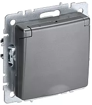 Розетка 1-я со шторками IP44 с/з сталь BRITE IEK
