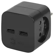 Разветвитель 2 гн. + 2xUSB, 2400mA (Черный) SP-2-USB-B ЭРА