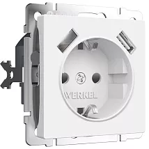 Розетка 1-я с/з с USB (тип А+А, 2,1А, 5В) Белый матовый WERKEL